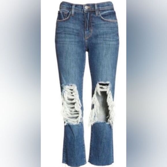 L'AGENCE Woman's Jordan High Rise Crop Straight Distressed Jeans Size 23 - Picture 1 of 14